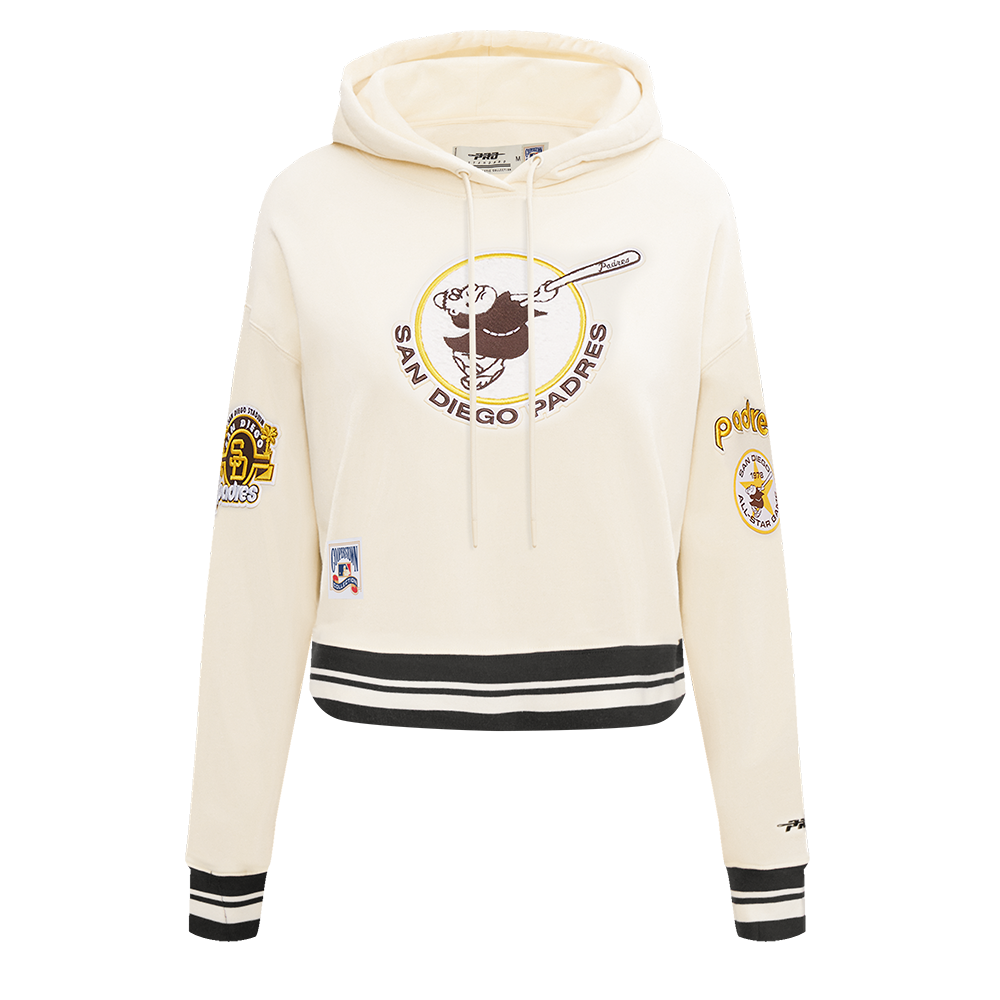 MLB SAN DIEGO PADRES RETRO CLASSIC CHANDAIL À CAPUCHON COURT CÔTELÉ POUR FEMME (COQUILLE D'ŒUF/NOIR)