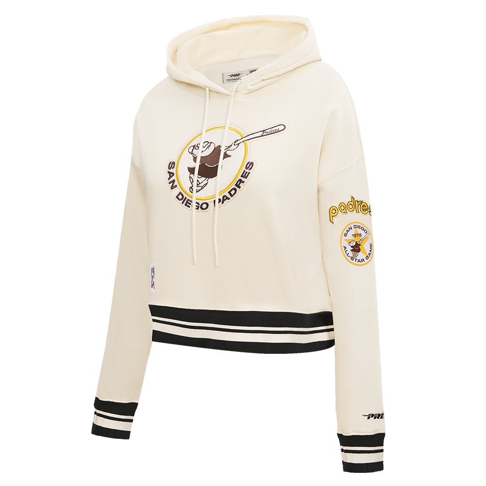 MLB SAN DIEGO PADRES RETRO CLASSIC CHANDAIL À CAPUCHON COURT CÔTELÉ POUR FEMME (COQUILLE D'ŒUF/NOIR)