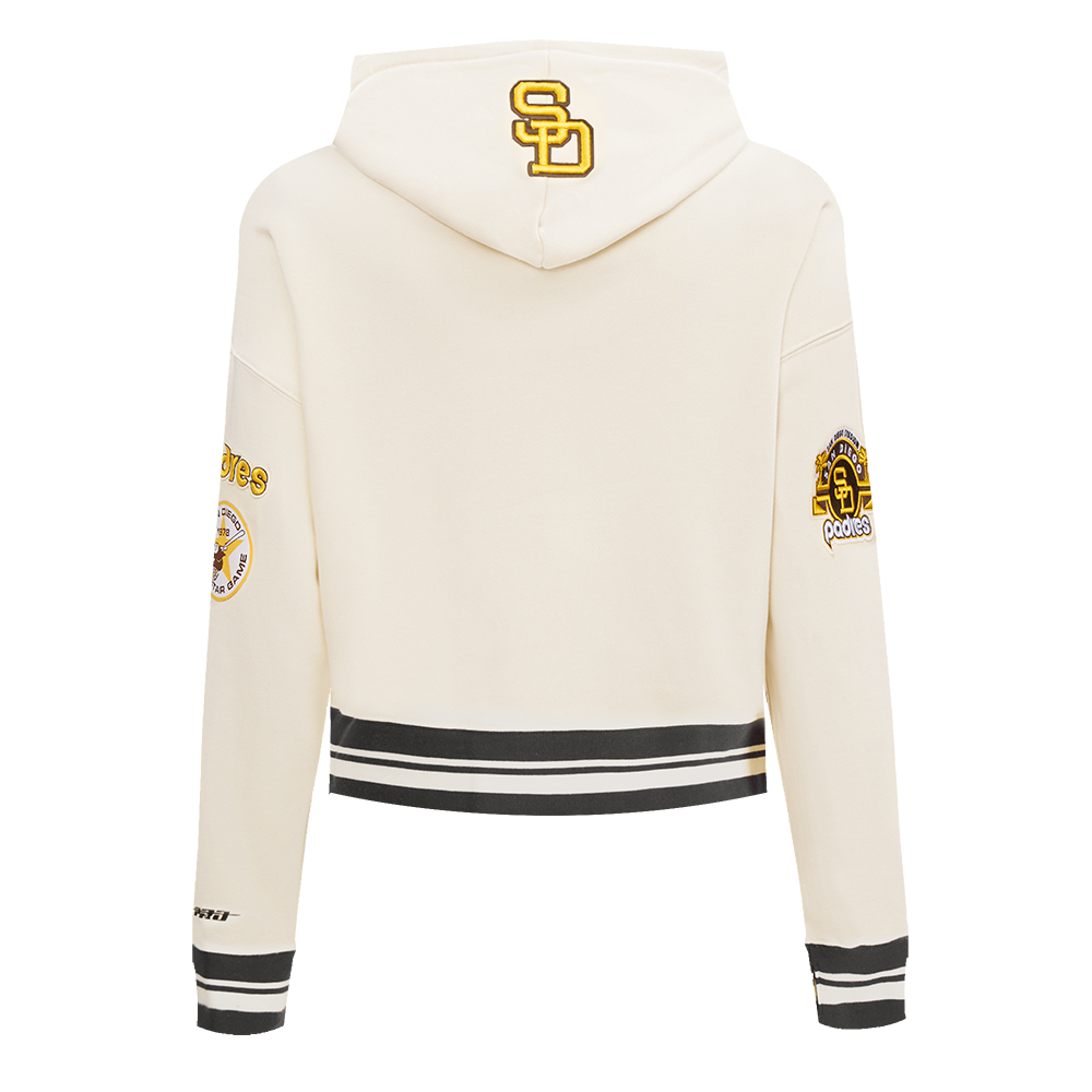 MLB SAN DIEGO PADRES RETRO CLASSIC CHANDAIL À CAPUCHON COURT CÔTELÉ POUR FEMME (COQUILLE D'ŒUF/NOIR)