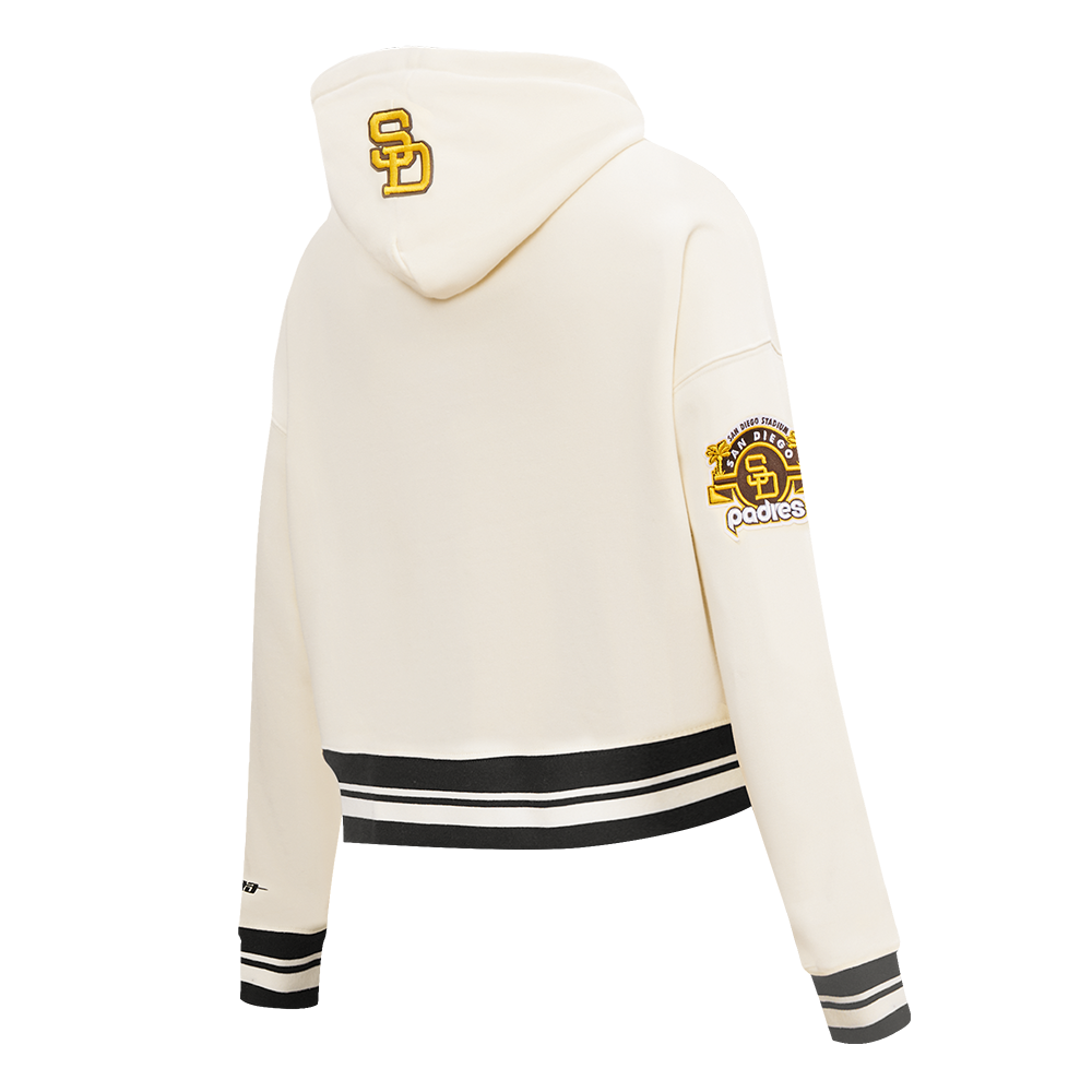 MLB SAN DIEGO PADRES RETRO CLASSIC CHANDAIL À CAPUCHON COURT CÔTELÉ POUR FEMME (COQUILLE D'ŒUF/NOIR)