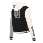 MLB SAN DIEGO PADRES REVERSE FRENCH TERRY WOMEN'S CROPPED FULL ZIP HOODIE (BLACK/GRAY/EGGSHELL)