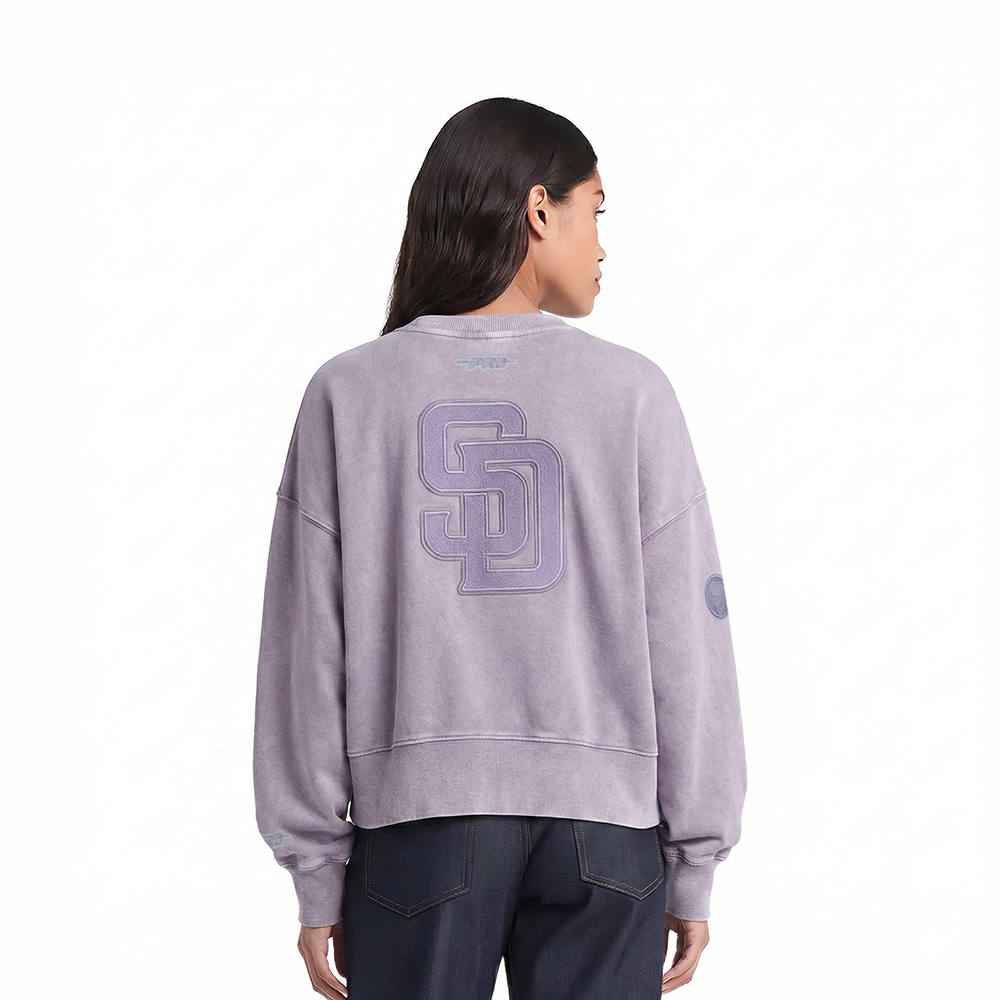 MLB SAN DIEGO PADRES WASHED CLASSIC WOMEN'S CREWNECK SWEATSHIRT (WASHED LILAC GRAY)