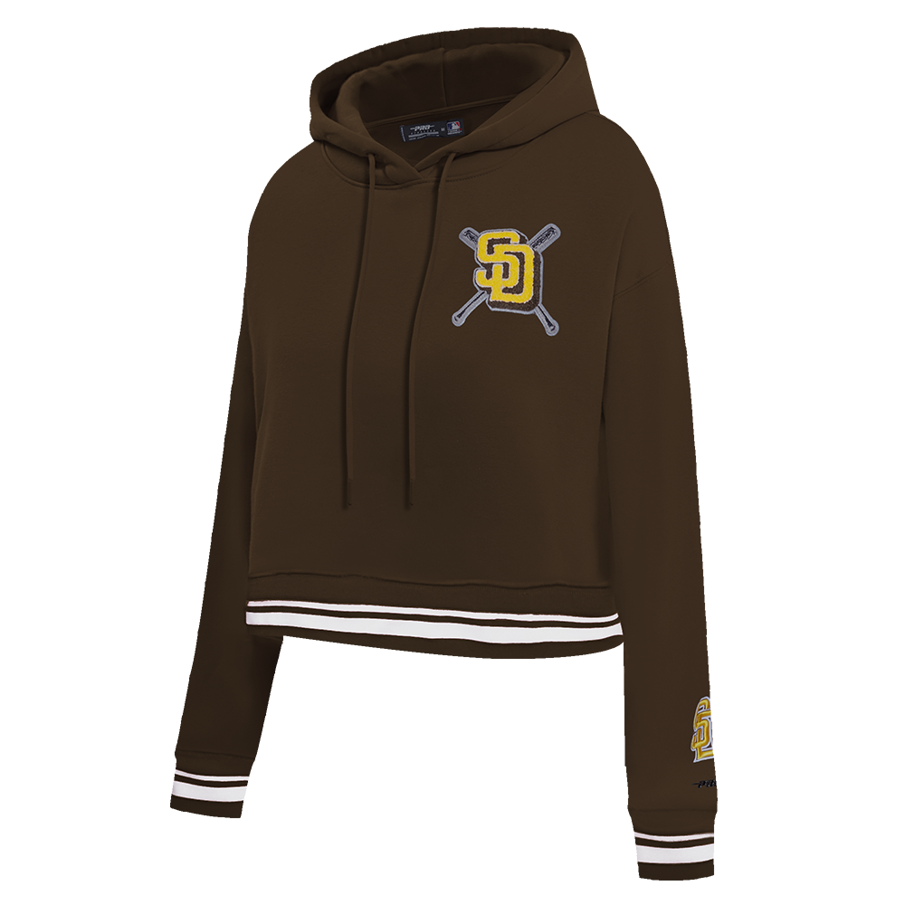 MLB SAN DIEGO PADRES MASHUP WOMEN'S RIB CROPPED PULLOVER HOODIE (BROWN)