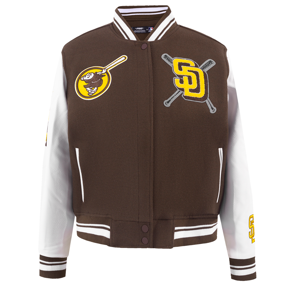 MLB SAN DIEGO PADRES MASH UP BLOUSON COLLÉGIAL EN LAINE À BORDS CÔTELÉS POUR FEMME (BRUN/BLANC)
