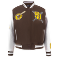 MLB SAN DIEGO PADRES MASH UP BLOUSON COLLÉGIAL EN LAINE À BORDS CÔTELÉS POUR FEMME (BRUN/BLANC)