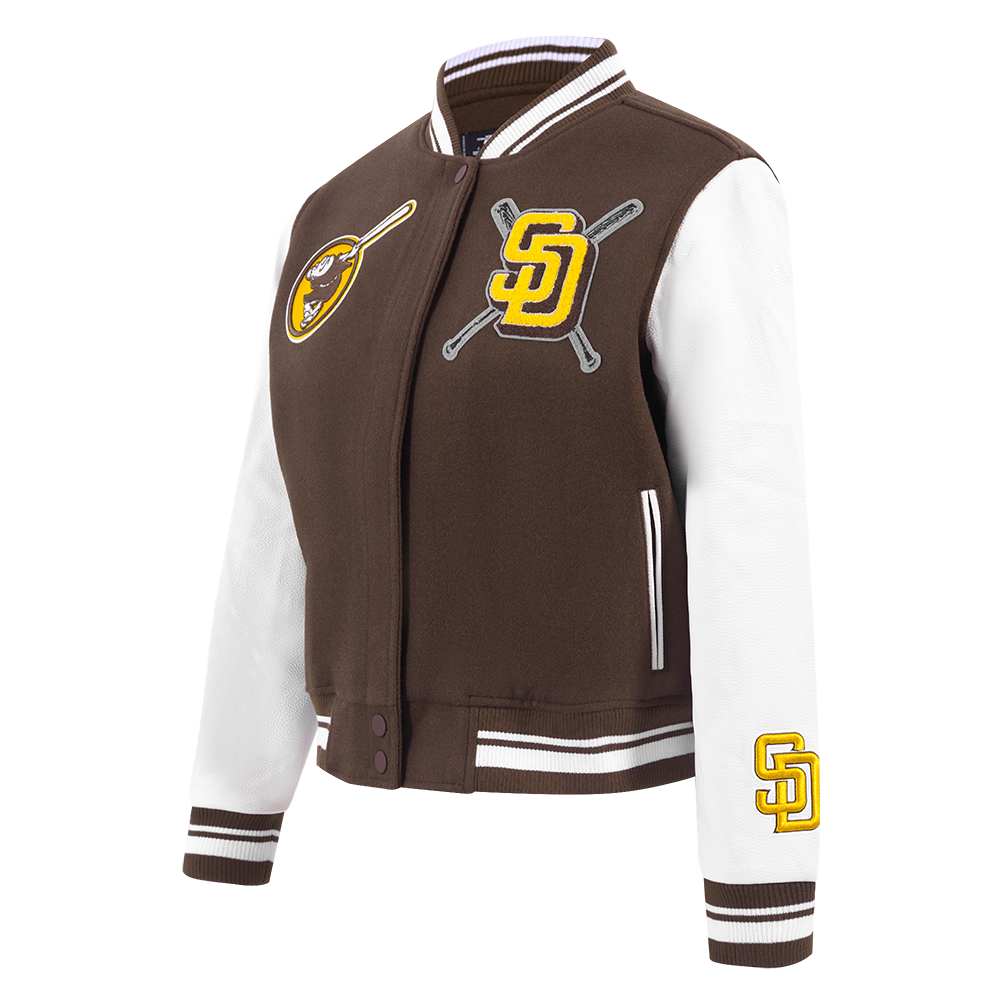 MLB SAN DIEGO PADRES MASH UP BLOUSON COLLÉGIAL EN LAINE À BORDS CÔTELÉS POUR FEMME (BRUN/BLANC)