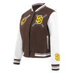 MLB SAN DIEGO PADRES MASH UP BLOUSON COLLÉGIAL EN LAINE À BORDS CÔTELÉS POUR FEMME (BRUN/BLANC)