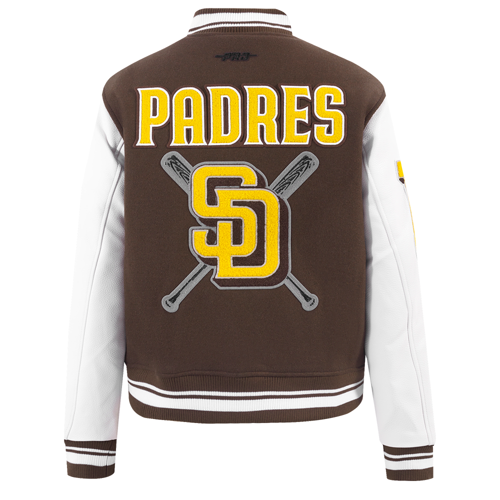 MLB SAN DIEGO PADRES MASH UP BLOUSON COLLÉGIAL EN LAINE À BORDS CÔTELÉS POUR FEMME (BRUN/BLANC)