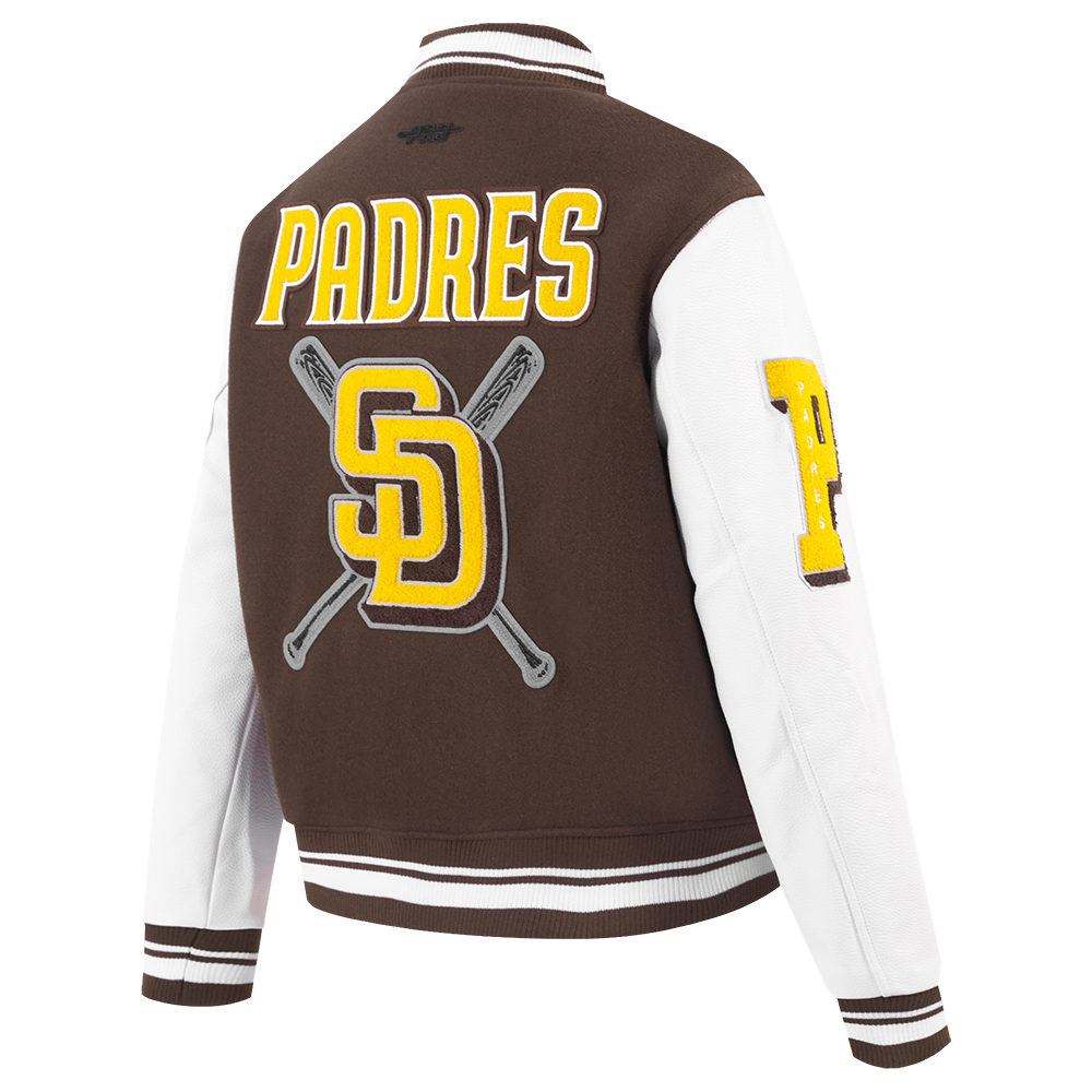 MLB SAN DIEGO PADRES MASH UP BLOUSON COLLÉGIAL EN LAINE À BORDS CÔTELÉS POUR FEMME (BRUN/BLANC)
