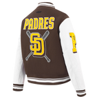 MLB SAN DIEGO PADRES MASH UP BLOUSON COLLÉGIAL EN LAINE À BORDS CÔTELÉS POUR FEMME (BRUN/BLANC)