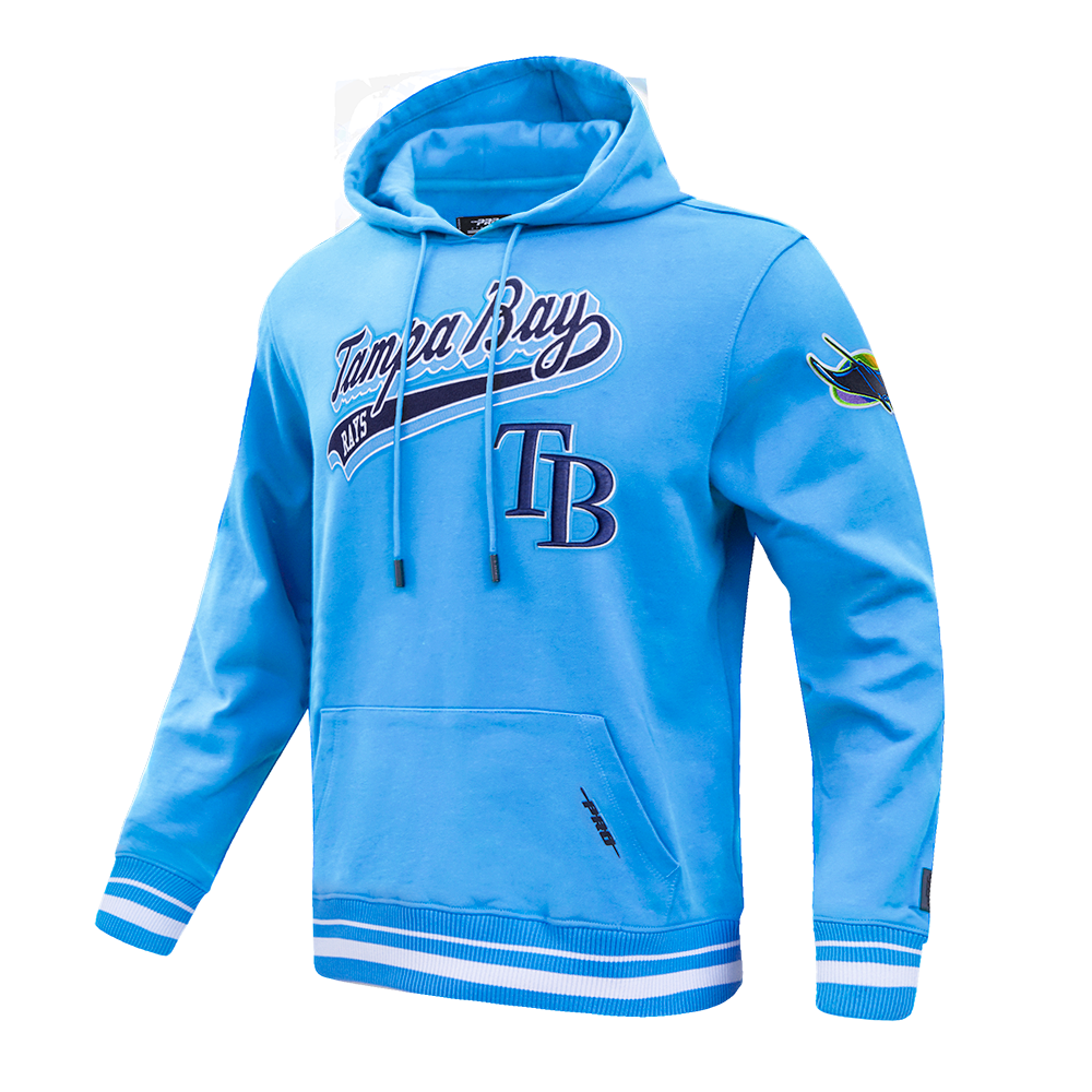 MLB TAMPA BAY RAYS SCRIPT TAIL CHANDAIL À CAPUCHON EN MOLLETON CÔTELÉ POUR HOMME (BLEU UNIVERSITÉ)