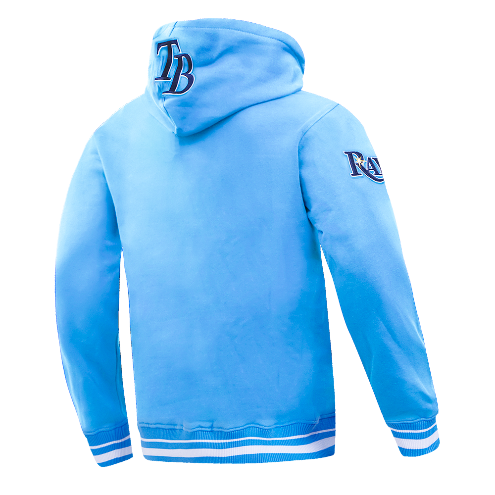 MLB TAMPA BAY RAYS SCRIPT TAIL CHANDAIL À CAPUCHON EN MOLLETON CÔTELÉ POUR HOMME (BLEU UNIVERSITÉ)