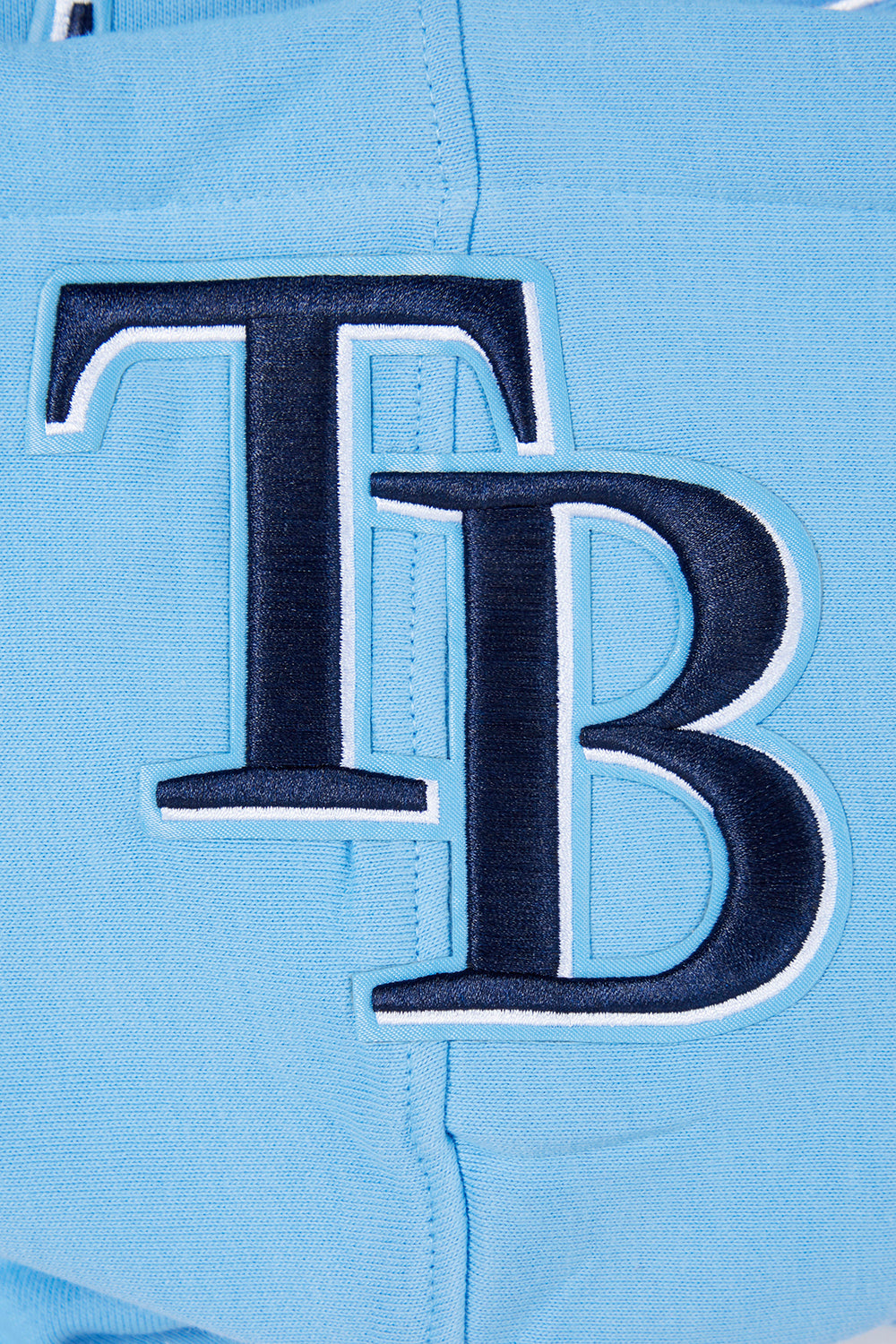 MLB TAMPA BAY RAYS SCRIPT TAIL CHANDAIL À CAPUCHON EN MOLLETON CÔTELÉ POUR HOMME (BLEU UNIVERSITÉ)