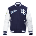 MLB TAMPA BAY RAYS SCRIPT TAIL MEN'S VARSITY JACKET (MIDNIGHT NAVY/WHITE)