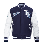 MLB TAMPA BAY RAYS SCRIPT TAIL MEN'S VARSITY JACKET (MIDNIGHT NAVY/WHITE)