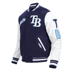 MLB TAMPA BAY RAYS SCRIPT TAIL MEN'S VARSITY JACKET (MIDNIGHT NAVY/WHITE)