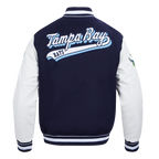 MLB TAMPA BAY RAYS SCRIPT TAIL MEN'S VARSITY JACKET (MIDNIGHT NAVY/WHITE)
