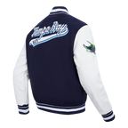 MLB TAMPA BAY RAYS SCRIPT TAIL MEN'S VARSITY JACKET (MIDNIGHT NAVY/WHITE)