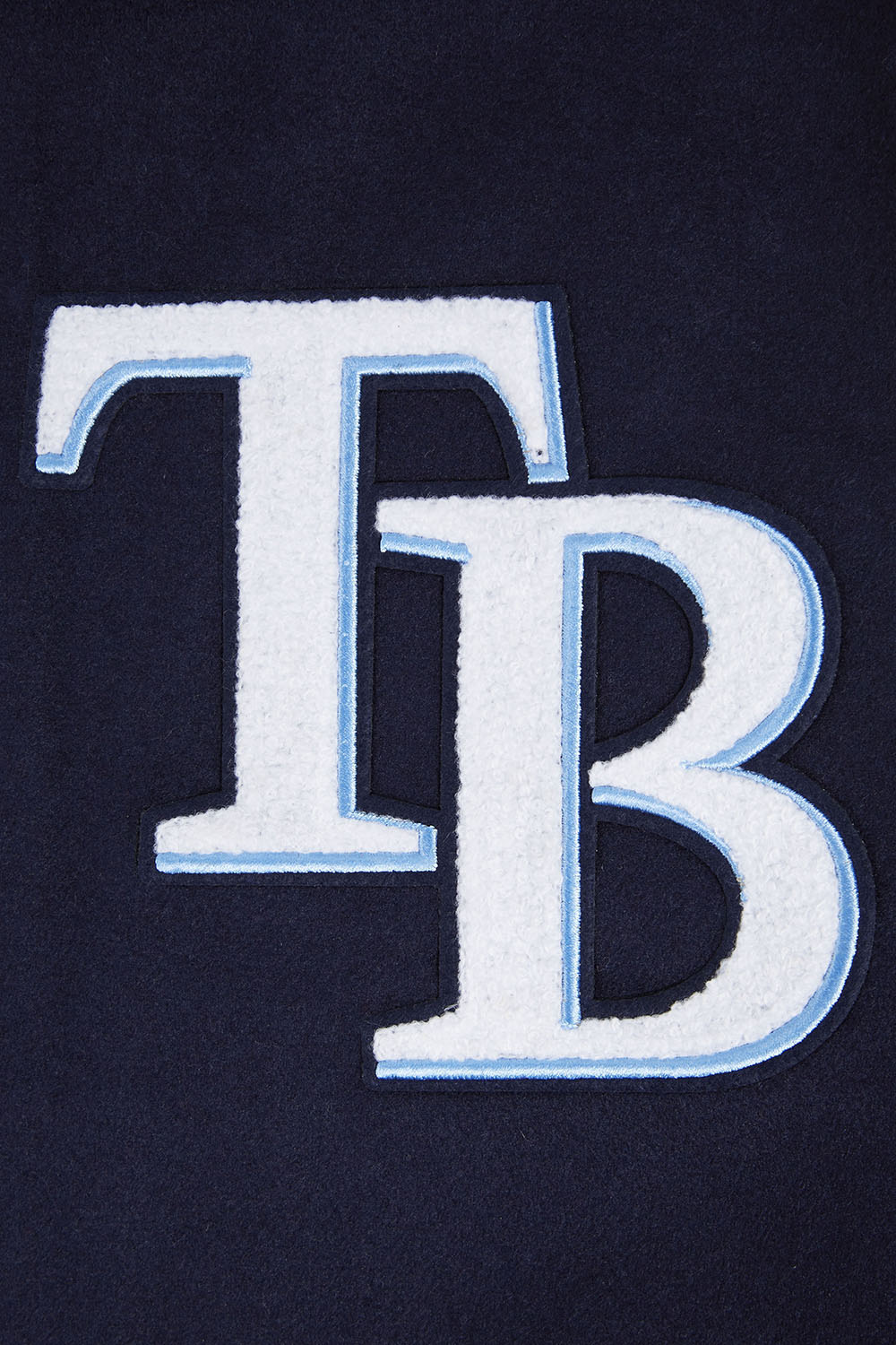 MLB TAMPA BAY RAYS SCRIPT TAIL MEN'S VARSITY JACKET (MIDNIGHT NAVY/WHITE)