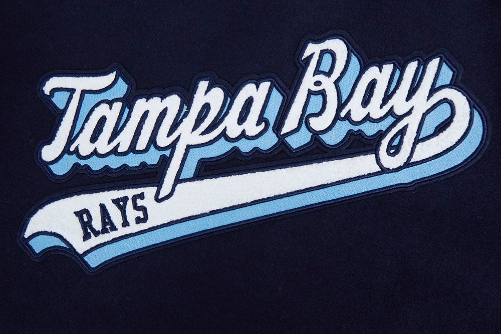 MLB TAMPA BAY RAYS SCRIPT TAIL MEN'S VARSITY JACKET (MIDNIGHT NAVY/WHITE)