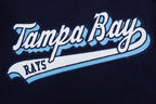 MLB TAMPA BAY RAYS SCRIPT TAIL MEN'S VARSITY JACKET (MIDNIGHT NAVY/WHITE)