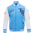 MLB TAMPA BAY RAYS SCRIPT TAIL MEN'S VARSITY JACKET (UNIVERSITY BLUE/WHITE)