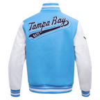 MLB TAMPA BAY RAYS SCRIPT TAIL MEN'S VARSITY JACKET (UNIVERSITY BLUE/WHITE)