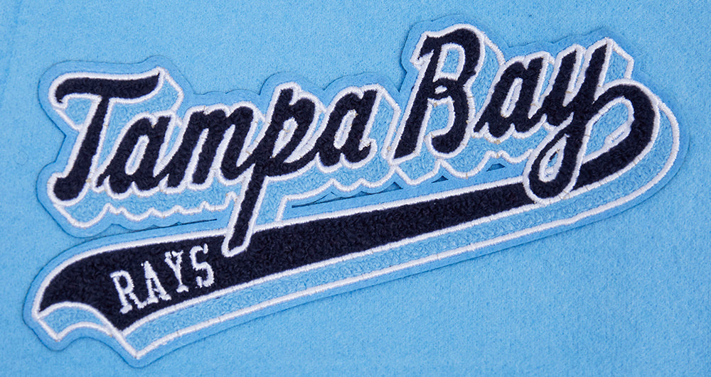 MLB TAMPA BAY RAYS SCRIPT TAIL MEN'S VARSITY JACKET (UNIVERSITY BLUE/WHITE)