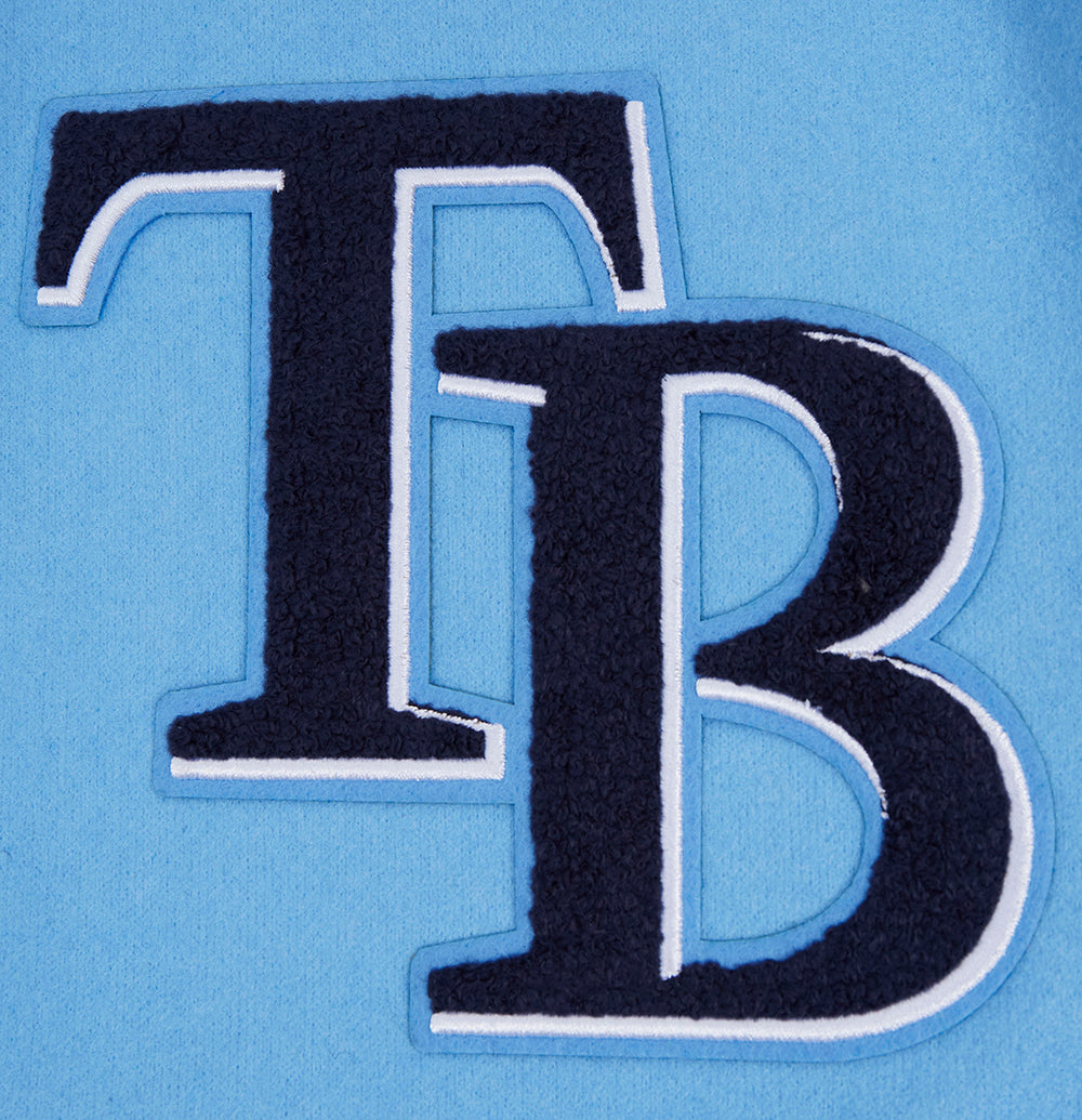 MLB TAMPA BAY RAYS SCRIPT TAIL MEN'S VARSITY JACKET (UNIVERSITY BLUE/WHITE)