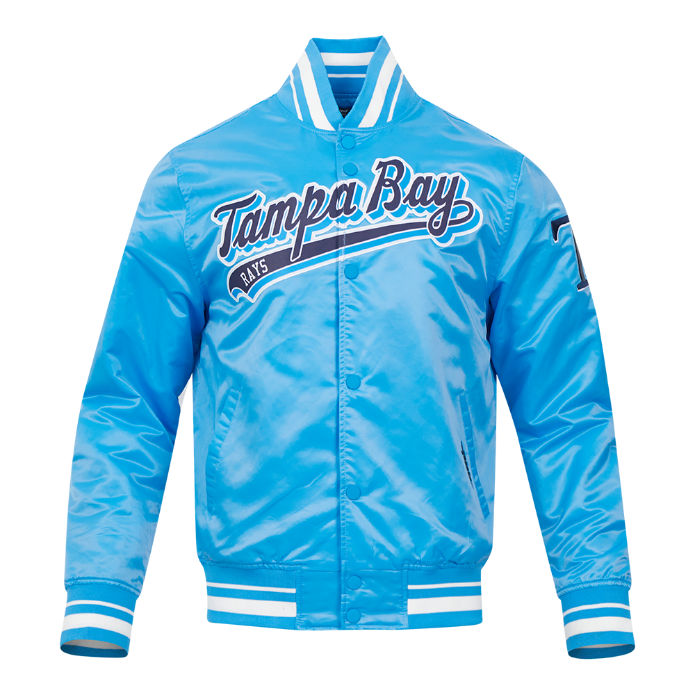 MLB TAMPA BAY RAYS SCRIPT TAIL BLOUSON EN SATIN POUR HOMME (BLEU UNIVERSITÉ)