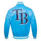 MLB TAMPA BAY RAYS SCRIPT TAIL BLOUSON EN SATIN POUR HOMME (BLEU UNIVERSITÉ)