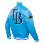 MLB TAMPA BAY RAYS SCRIPT TAIL BLOUSON EN SATIN POUR HOMME (BLEU UNIVERSITÉ)