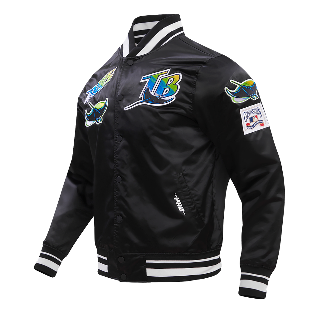 MLB TAMPA DEVIL RAYS RETRO CLASSIC MEN'S RIB SATIN JACKET (BLACK)