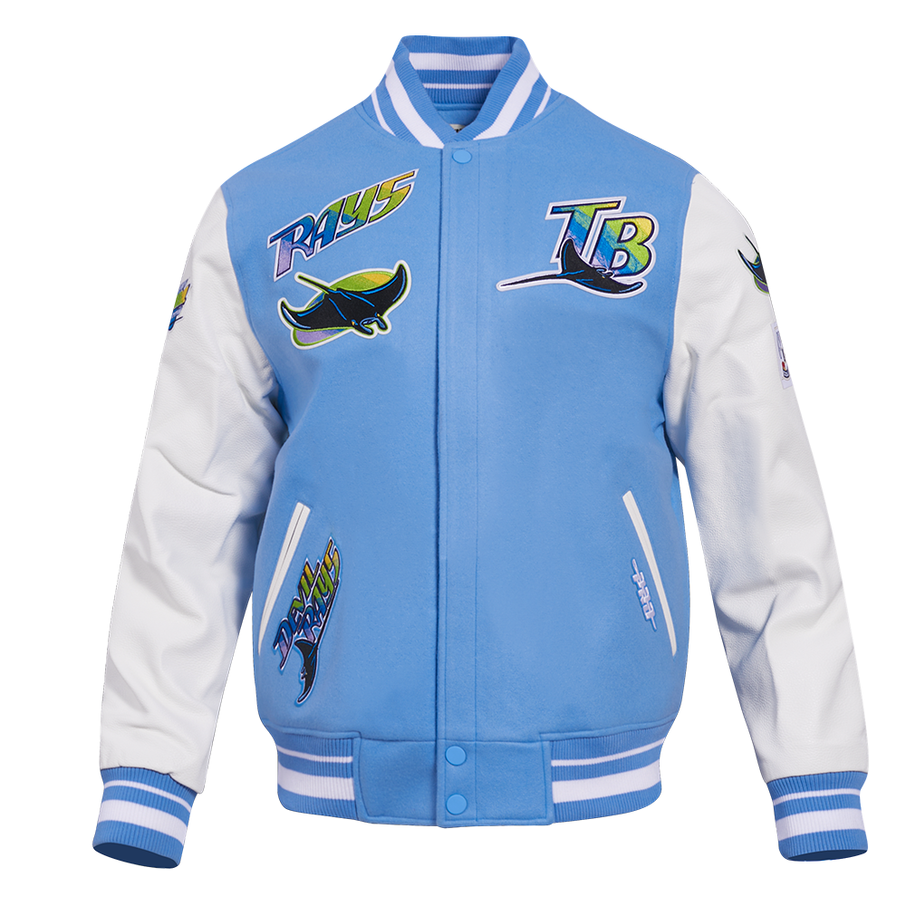 MLB TAMPA DEVIL RAYS RETRO CLASSIC MEN'S RIB WOOL VARSITY JACKET (UNIVERSITY BLUE/WHITE)