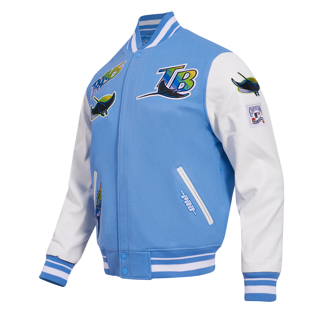 MLB TAMPA DEVIL RAYS RETRO CLASSIC MEN'S RIB WOOL VARSITY JACKET (UNIVERSITY BLUE/WHITE)
