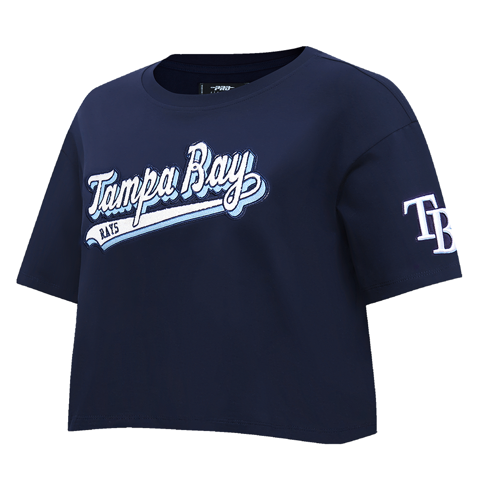 MLB TAMPA BAY RAYS SCRIPT TAIL WOMEN'S SINGLE JERSEY BOXY TOP (MIDNIGHT NAVY)