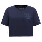 MLB TAMPA BAY RAYS TRIPLE TONAL T-SHIRT EN JERSEY SIMPLE À COUPE CARRÉE POUR FEMME (MARINE MINUIT)