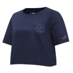 MLB TAMPA BAY RAYS TRIPLE TONAL T-SHIRT EN JERSEY SIMPLE À COUPE CARRÉE POUR FEMME (MARINE MINUIT)
