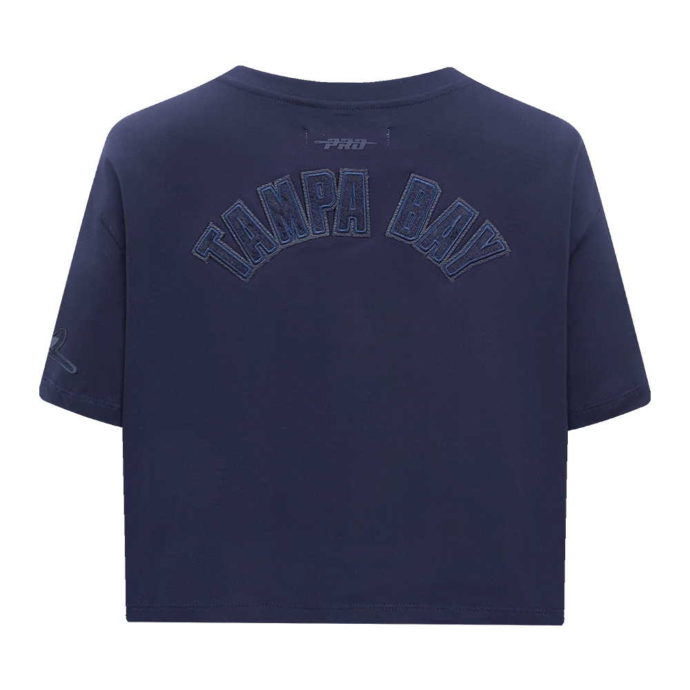 MLB TAMPA BAY RAYS TRIPLE TONAL T-SHIRT EN JERSEY SIMPLE À COUPE CARRÉE POUR FEMME (MARINE MINUIT)