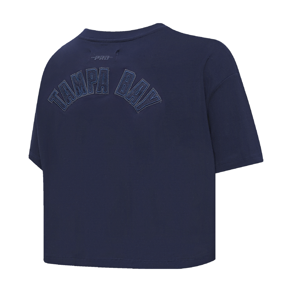 MLB TAMPA BAY RAYS TRIPLE TONAL T-SHIRT EN JERSEY SIMPLE À COUPE CARRÉE POUR FEMME (MARINE MINUIT)