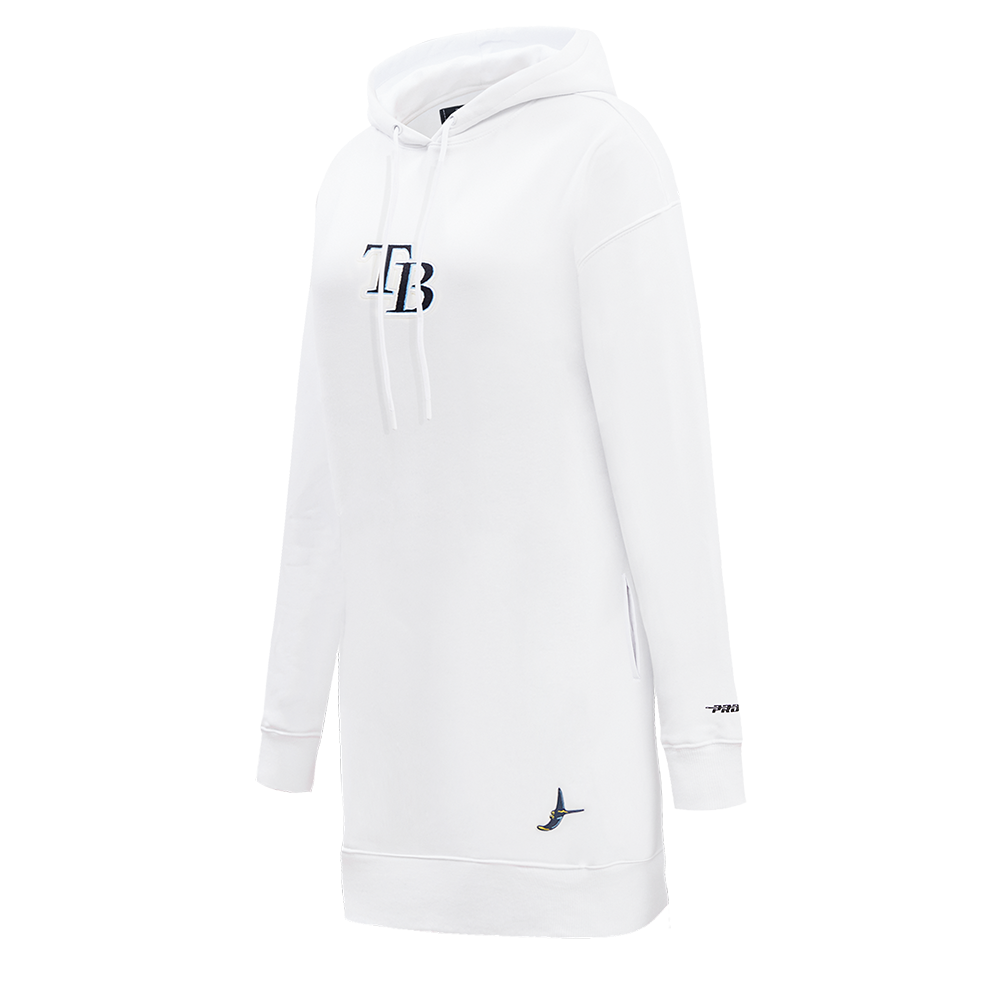 MLB TAMPA BAY RAYS CLASSIC WOMEN'S FLEECE HOODIE DRESS (WHITE)