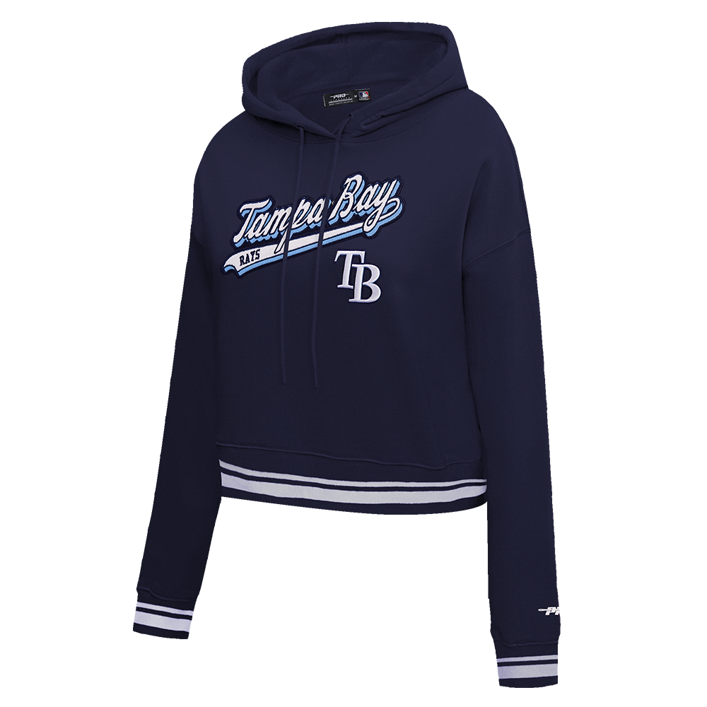 MLB TAMPA BAY RAYS SCRIPT TAIL WOMEN'S RIB FLEECE CROPPED PULLOVER HOODIE (MIDNIGHT NAVY)