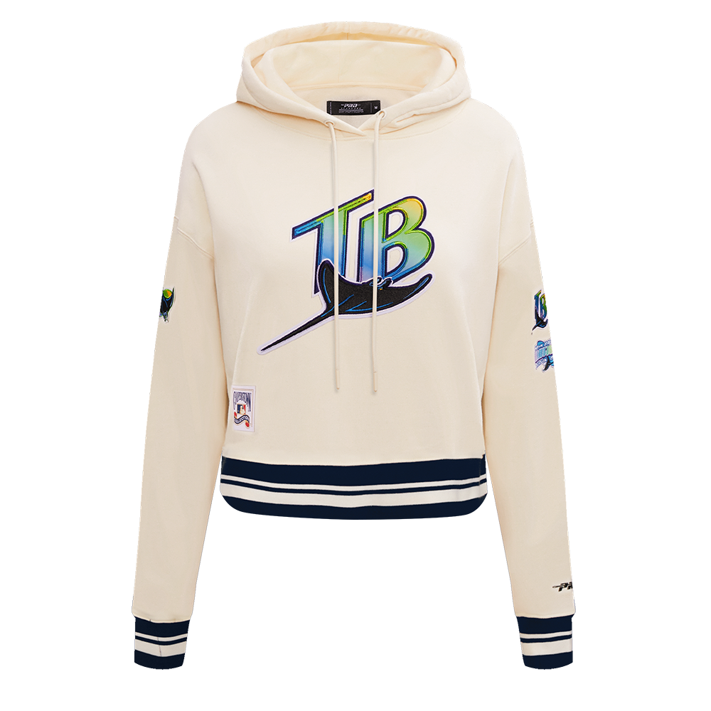 MLB TAMPA BAY RAYS RETRO CLASSIC CHANDAIL À CAPUCHON COURT CÔTELÉ POUR FEMME (COQUILLE D'ŒUF/MARINE MINUIT)