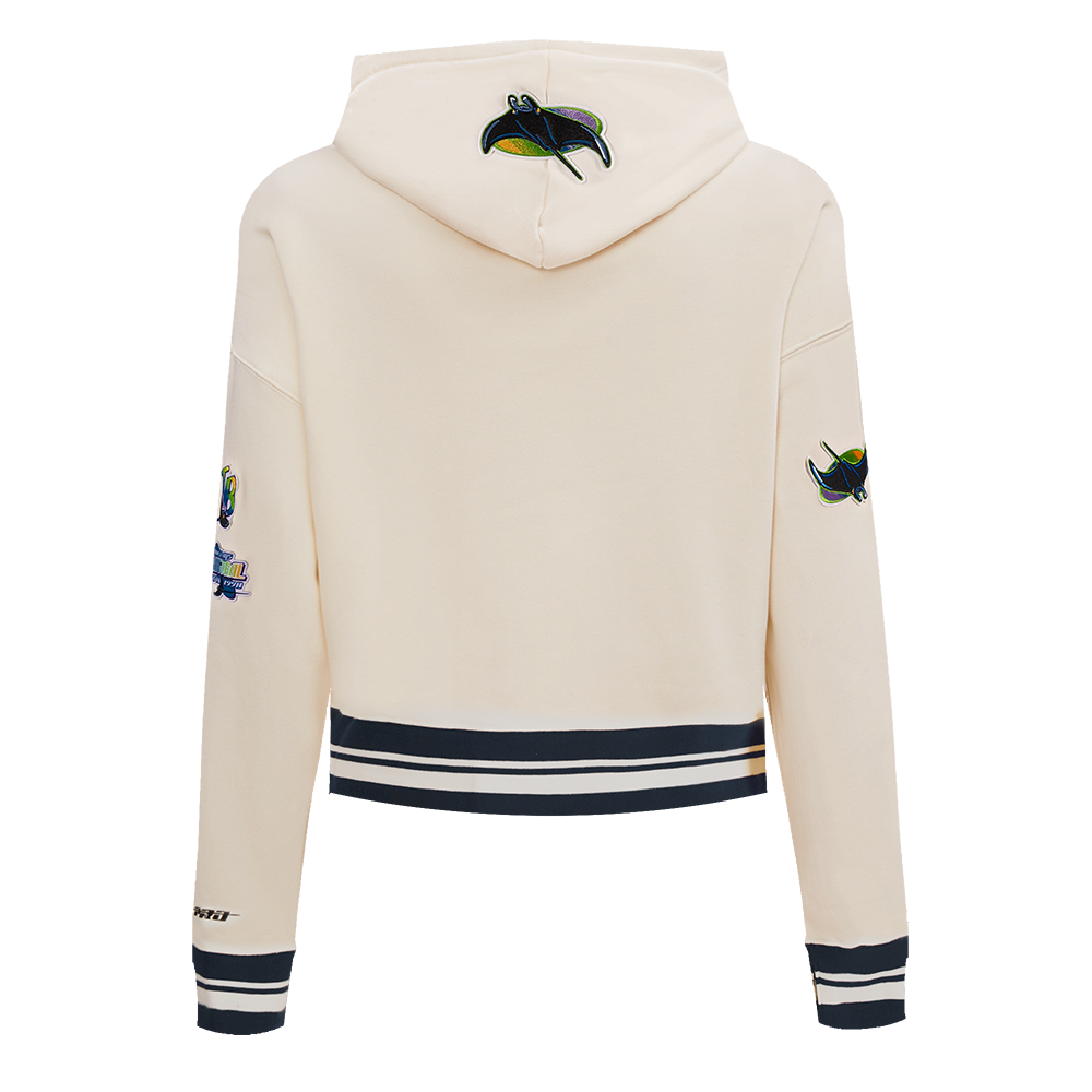 MLB TAMPA BAY RAYS RETRO CLASSIC CHANDAIL À CAPUCHON COURT CÔTELÉ POUR FEMME (COQUILLE D'ŒUF/MARINE MINUIT)