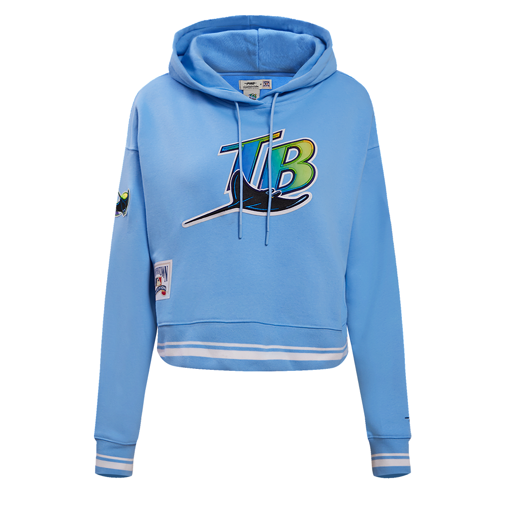 MLB TAMPA BAY RAYS RETRO CLASSIC WOMEN'S RIB CROPPED PULLOVER HOODIE (UNIVERSITY BLUE)