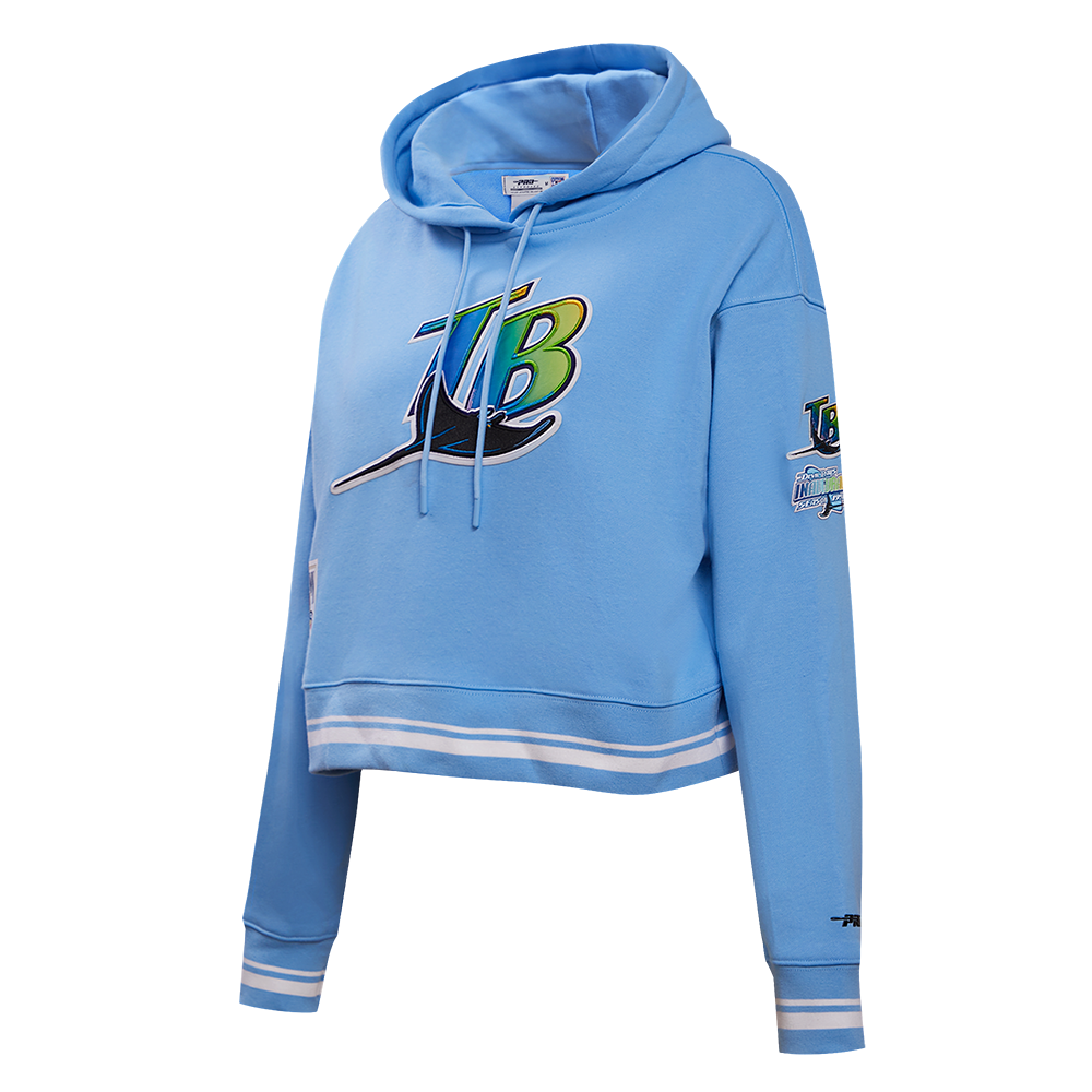 MLB TAMPA BAY RAYS RETRO CLASSIC WOMEN'S RIB CROPPED PULLOVER HOODIE (UNIVERSITY BLUE)
