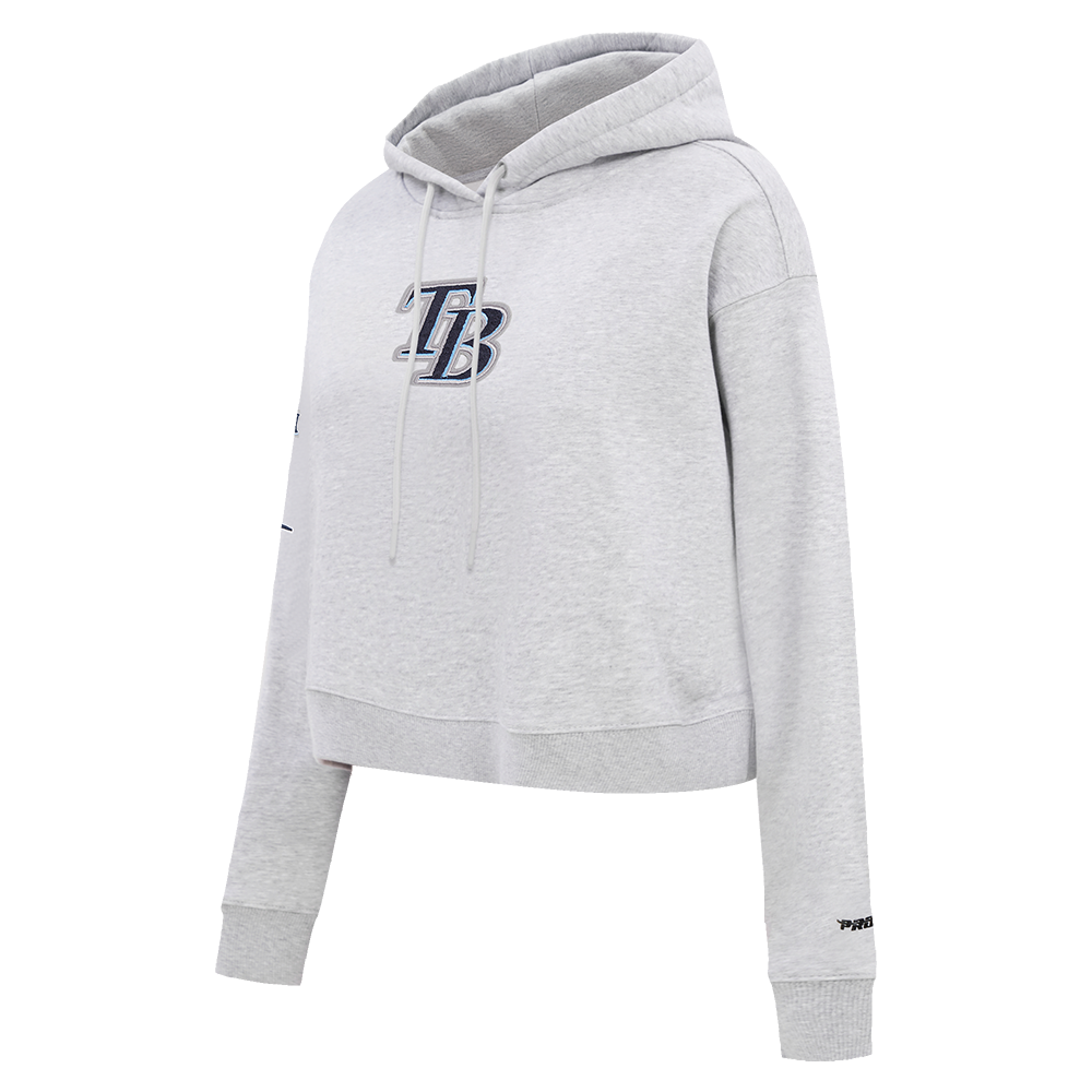 MLB TAMPA BAY RAYS CLASSIC WOMEN'S FLEECE CROPPED PULLOVER HOODIE (HEATHER GREY)