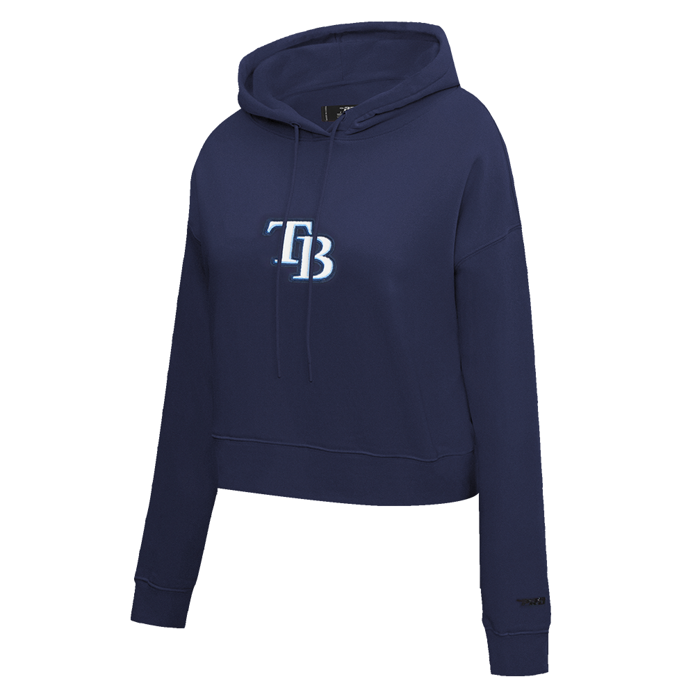 MLB TAMPA BAY RAYS CLASSIC WOMEN'S FLEECE CROPPED PULLOVER HOODIE (UNIVERSITY BLUE)