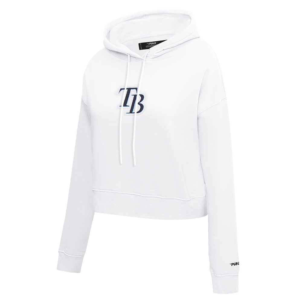 MLB TAMPA BAY RAYS CLASSIC WOMEN'S FLEECE CROPPED PULLOVER HOODIE (WHITE)