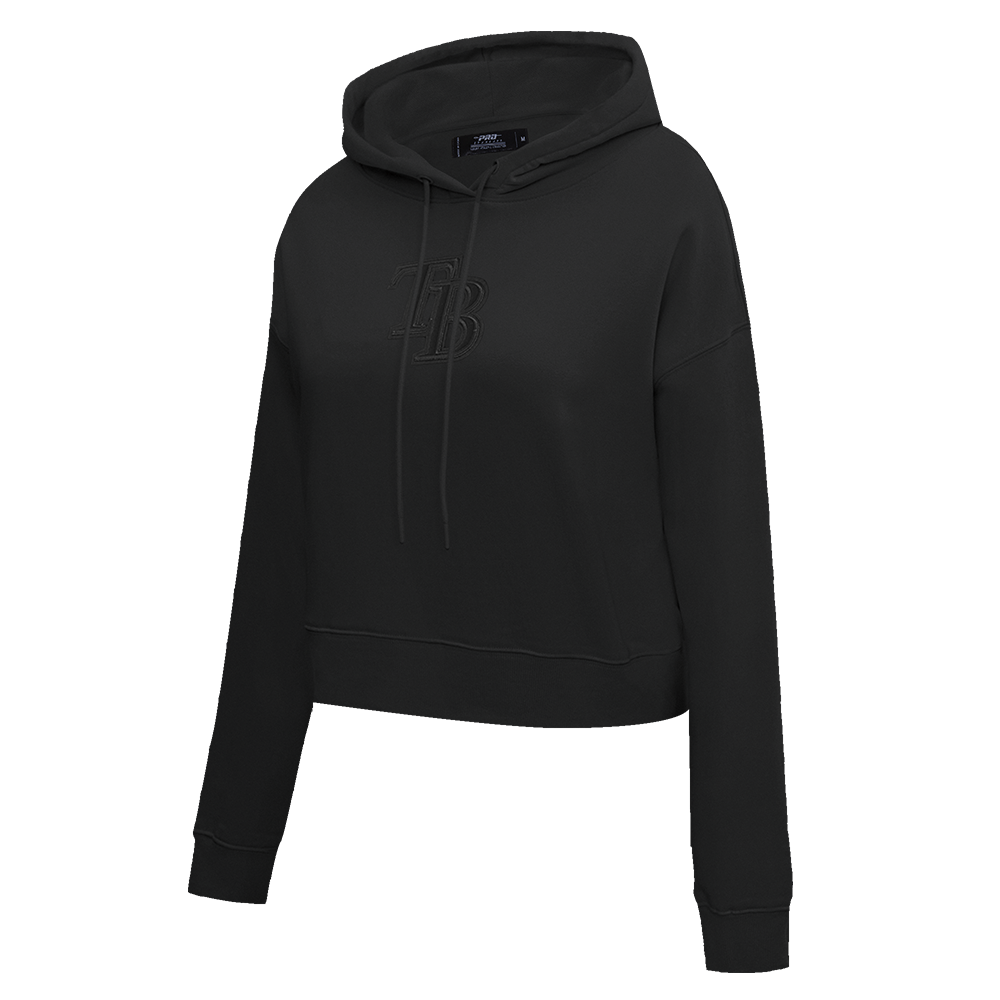 MLB TAMPA BAY RAYS NEUTRAL WOMEN'S CROPPED PULLOVER HOODIE (BLACK)